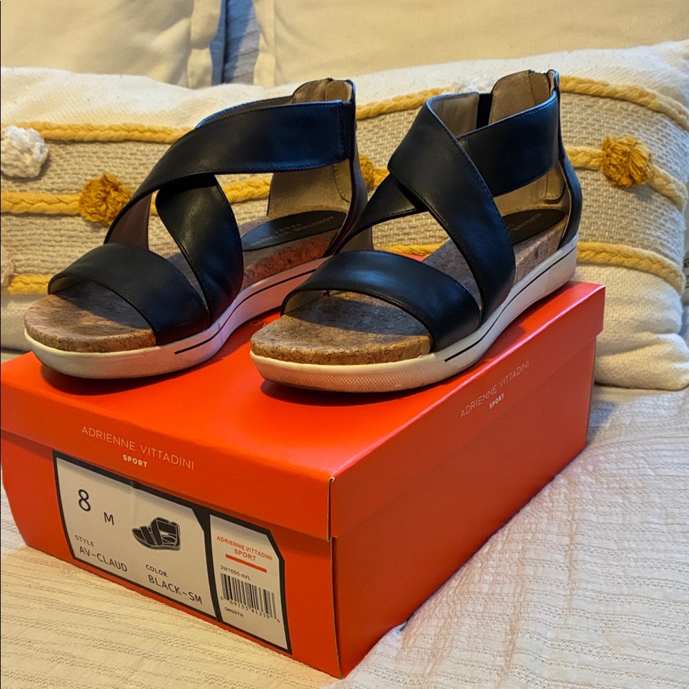 Adrienne Vittadini Black Cross-Strap AV Claud Sandals